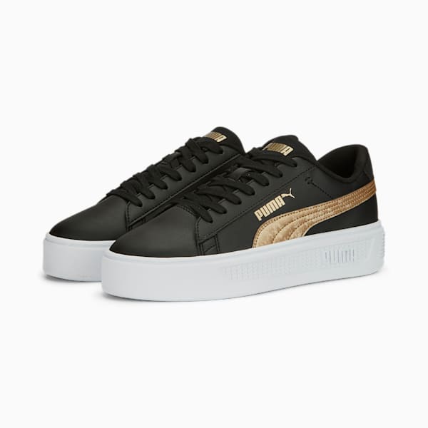 Smash Platform V3 Metallics Women's Sneakers, PUMA Black-PUMA Gold-PUMA White, extralarge-IND