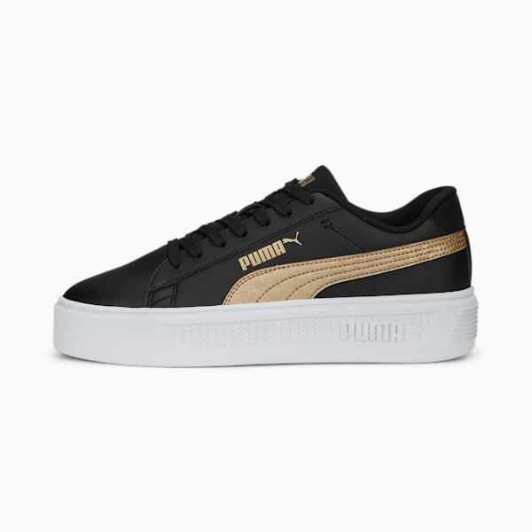 Smash Platform V3 Metallics Women's Sneakers, PUMA Black-PUMA Gold-PUMA White, extralarge-IND