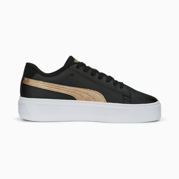 Smash Platform V3 Metallics Women's Sneakers, PUMA Black-PUMA Gold-PUMA White, extralarge-IND