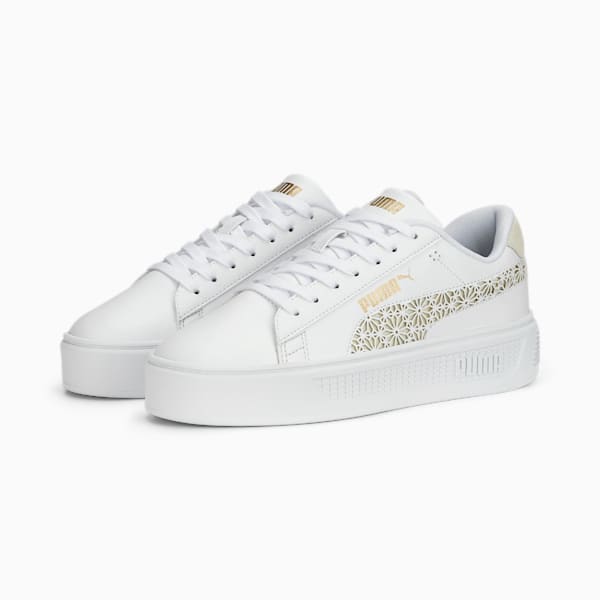 Smash Platform V3 Laser Cut Women's Sneakers, PUMA White-Pristine-PUMA Gold, extralarge-IND