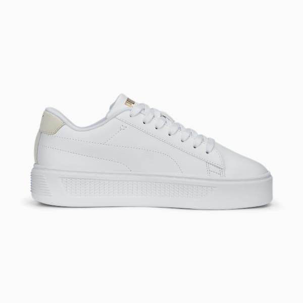 Smash Platform V3 Laser Cut Women's Sneakers, PUMA White-Pristine-PUMA Gold, extralarge-IND