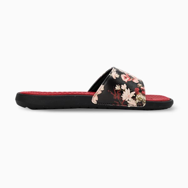 Cool Cat Flower Women's Slides, Puma Black-Red Dahlia-Island Pink, extralarge-IND