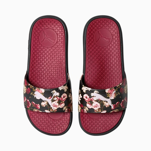 Cool Cat Winter Flower Women's Slides, Puma Black-Red Dahlia-Island Pink, extralarge