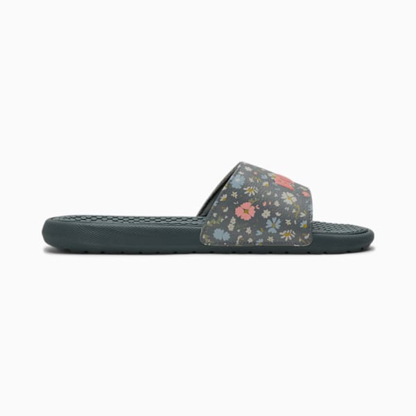 Cool Cat Floral Women's Slides, Balsam Green-Carnation Pink, extralarge