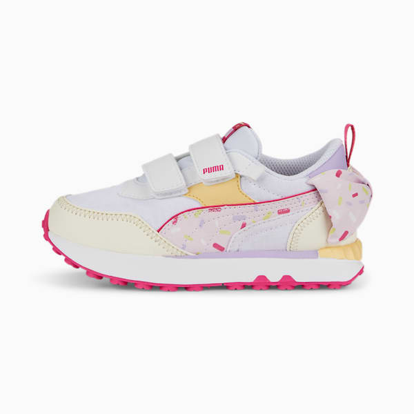 Rider FV Bow Crush V Kids' Sneakers, PUMA White-Pearl Pink-Glowing Pink, extralarge-IND
