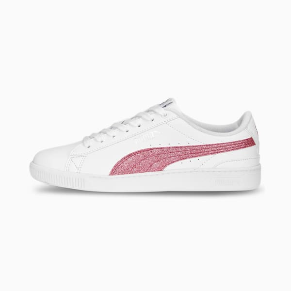 Vikky V3 Glitz Girl's Sneakers, PUMA White-Glowing Pink-PUMA Silver, extralarge-IND