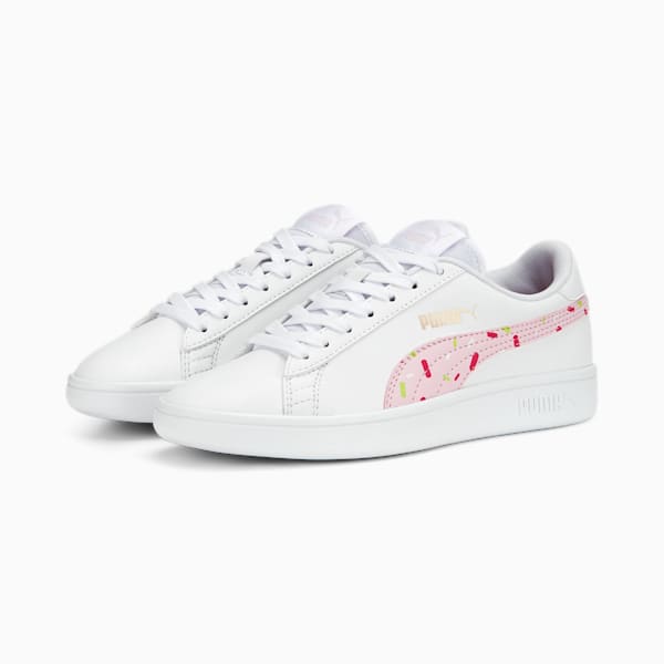 Smash V2 Crush Kid's Sneakers, PUMA White-Pearl Pink-Glowing Pink-Lily Pad-Rose Gold, extralarge-IND