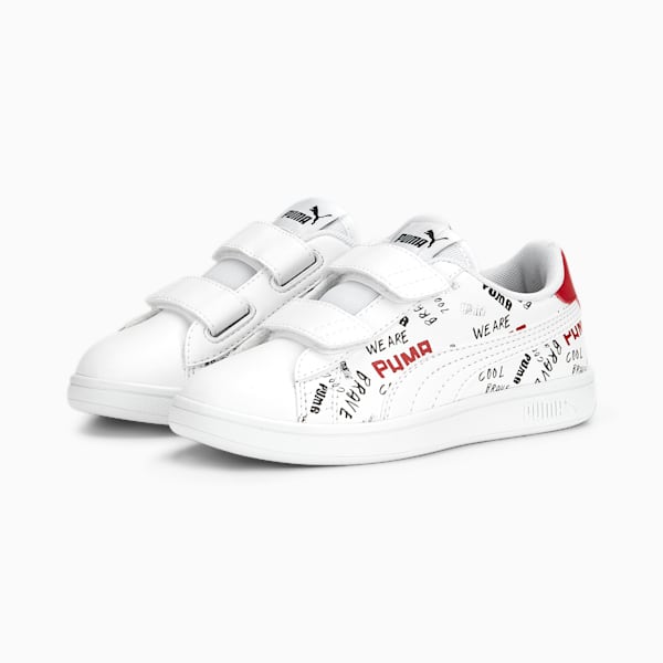 Smash V2 Brand Love V Kids' Sneakers, PUMA White-PUMA Black-For All Time Red, extralarge-IND