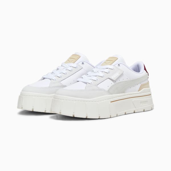 Tenis Mayze Stack Luxe para mujer, PUMA White-Warm White-Dark Jasper, extralarge