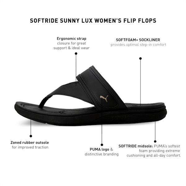 SOFTRIDE Sunny Lux Women's Flip Flops, Puma Black-Puma Team Gold, extralarge-IND