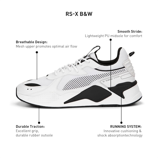 RS-X Black and White Sneakers, PUMA White-PUMA Black, extralarge-IND