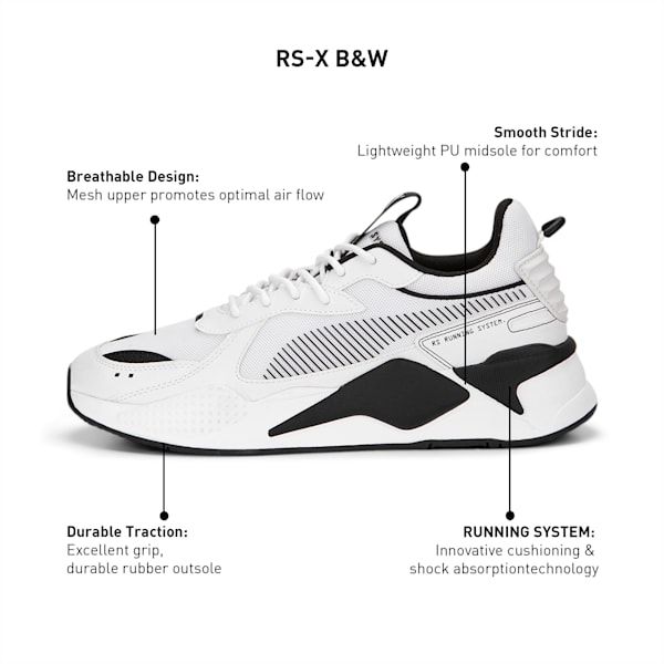RS-X Black and White Unisex Sneakers, PUMA White-PUMA Black, extralarge-IND