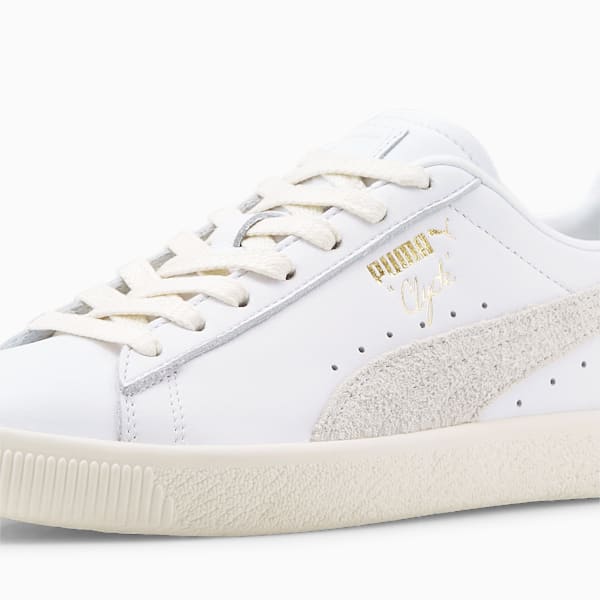 ユニセックス クライド ベース スニーカー, PUMA White-Frosted Ivory-Puma Team Gold
