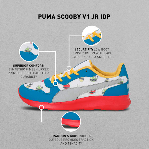 Cooby V1 Youth Sneakers, Mykonos Blue-PUMA White-Spectra Yellow-Silver-High Risk Red, extralarge-IND