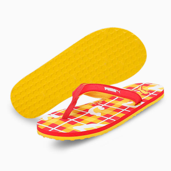 Bobble Youth Flip Flops, Tangerine-Spectrum Blue-Dandelion, extralarge-IND