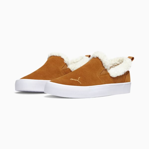 Chaussures à enfiler en sherpa Bari Comfort Femme, Desert Tan-Whisper White, extralarge