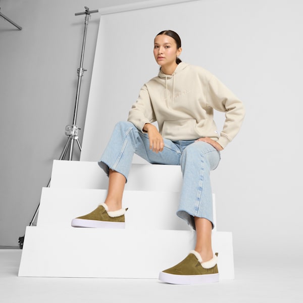 Bari Comfort Sherpa Women's Slip-On Shoes, Wild Willow-PUMA White, extralarge