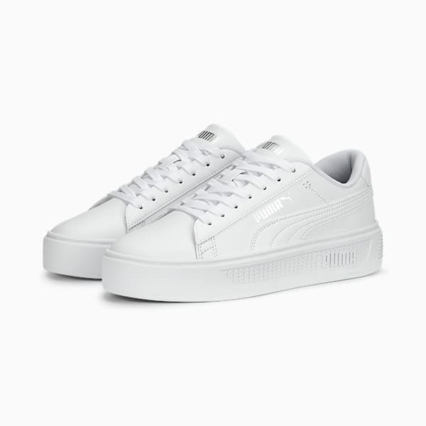 Tenis Smash Platform V3 Gamuza para mujer, PUMA White-PUMA Silver, extralarge
