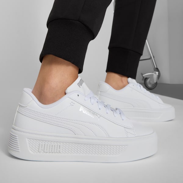 Tenis Smash Platform V3 Gamuza para mujer, PUMA White-PUMA Silver, extralarge