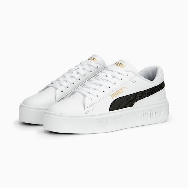 Tenis Smash Platform V3 Gamuza para mujer, PUMA White-PUMA Black-PUMA Gold, extralarge