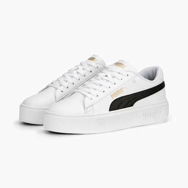 Tenis Smash Platform V3 para mujer, PUMA White-PUMA Black-PUMA Gold, extralarge