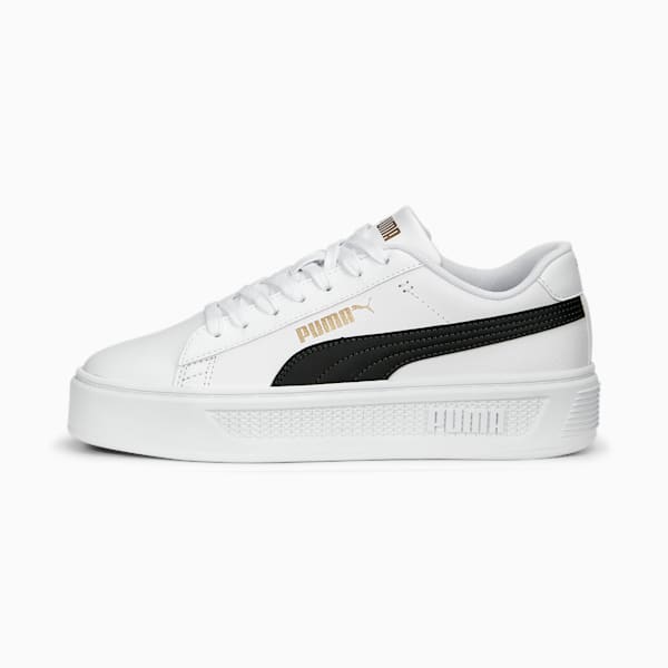 Tenis Smash Platform V3 Gamuza para mujer, PUMA White-PUMA Black-PUMA Gold, extralarge