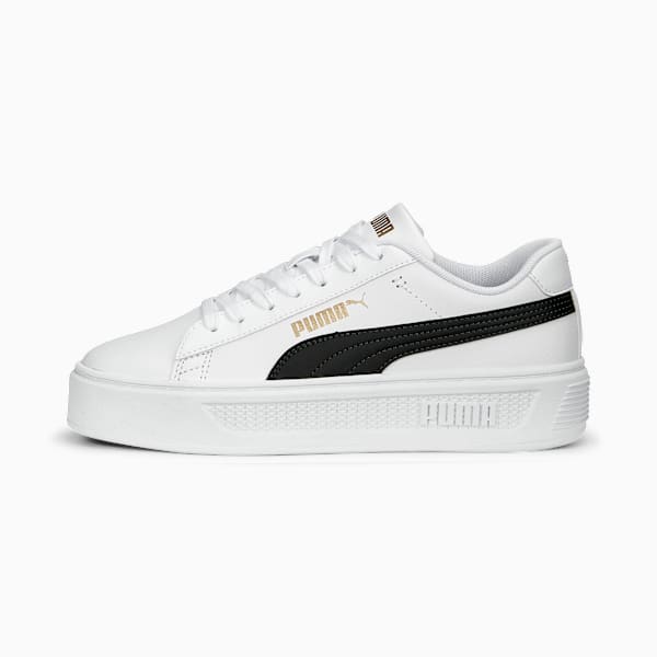 Tenis Smash Platform V3 para mujer, PUMA White-PUMA Black-PUMA Gold, extralarge