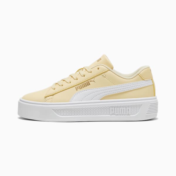 ウィメンズ スマッシュ プラットフォーム V3 スニーカー, Chamomile-PUMA White-PUMA Gold, extralarge-JPN