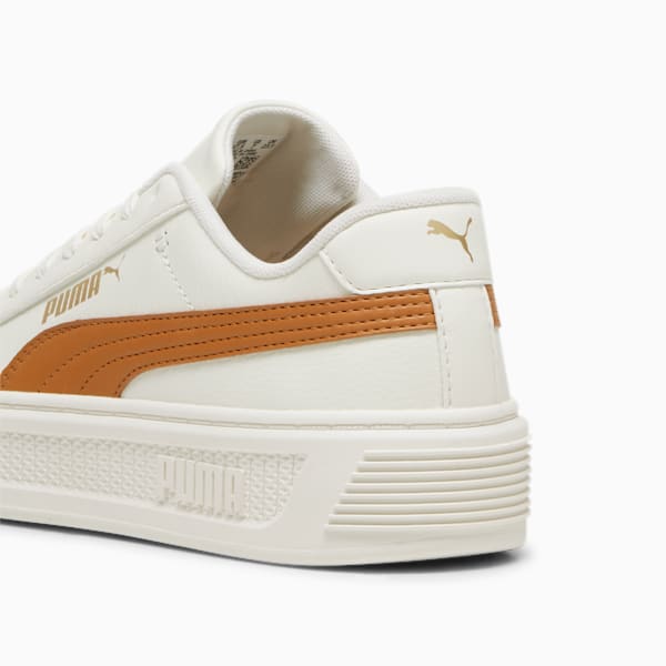 ウィメンズ スマッシュ プラットフォーム V3 スニーカー, Warm White-Caramel Latte-PUMA Gold, extralarge-JPN