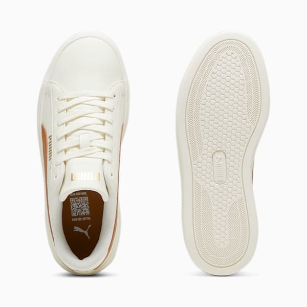 ウィメンズ スマッシュ プラットフォーム V3 スニーカー, Warm White-Caramel Latte-PUMA Gold, extralarge-JPN