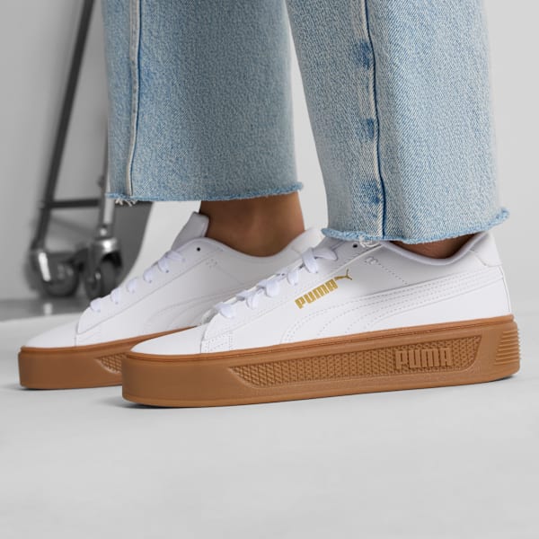Tenis Smash Platform V3 para mujer, PUMA White-PUMA White-PUMA Gold, extralarge
