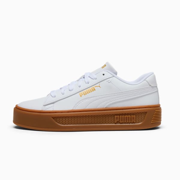 Smash Platform v3 Women's Sneakers, PUMA White-PUMA White-PUMA Gold, extralarge