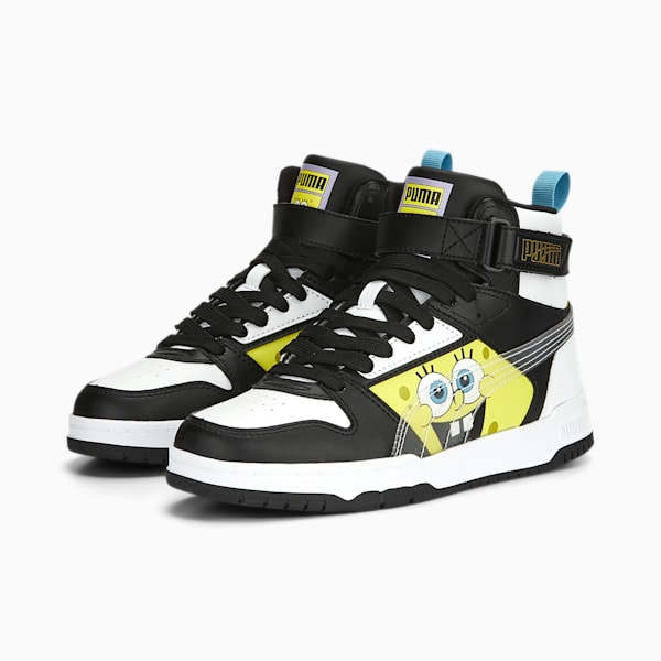 PUMA x SPONGEBOB RBD Game Youth Sneakers, PUMA White-PUMA Black-Lucent Yellow-Hero Blue, extralarge-AUS