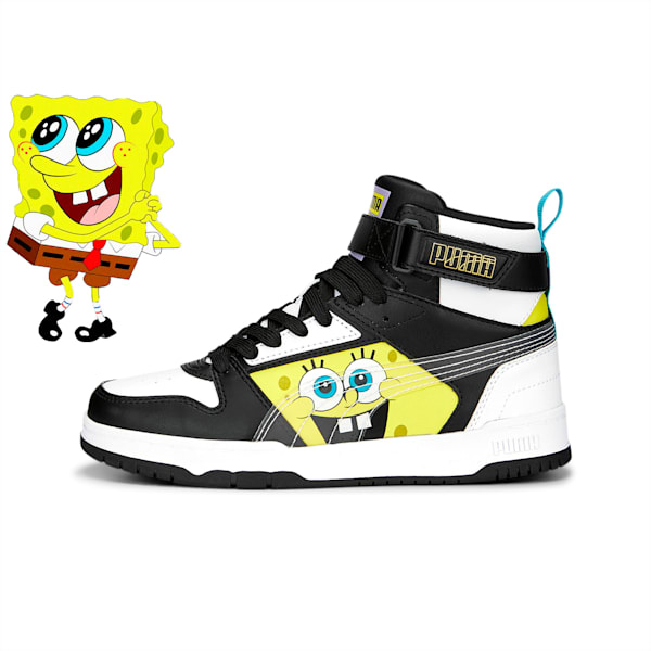 PUMA x SPONGEBOB RBD Game Youth Sneakers, PUMA White-PUMA Black-Lucent Yellow-Hero Blue, extralarge-IND