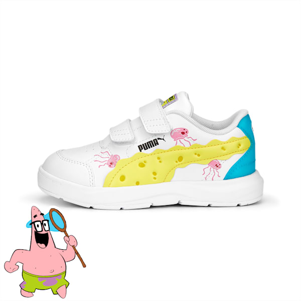 PUMA x SPONGEBOB Evolve Court V Kids' Sneakers, PUMA White-Celandine-Hero Blue-PRISM PINK