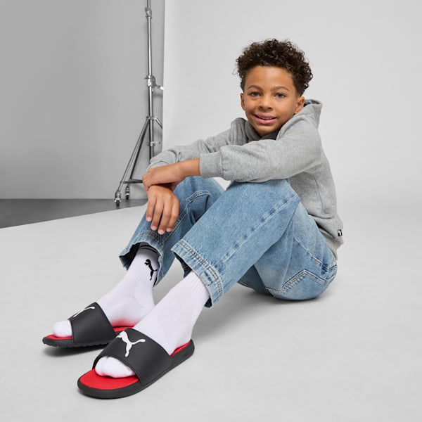 Cool Cat 2.0 Big Kids' Sport Slides, PUMA Black-PUMA White-For All Time Red, extralarge