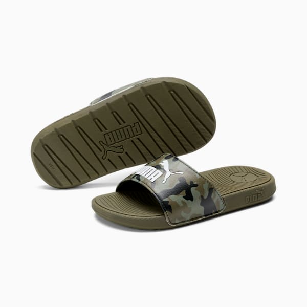 Cool Cat 2.0 Camo Slides Kids, Dark Olive-PUMA Olive-PUMA White, extralarge