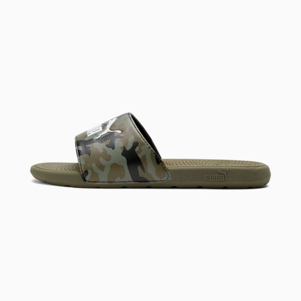 Cool Cat 2.0 Camo Slides Kids, Dark Olive-PUMA Olive-PUMA White, extralarge