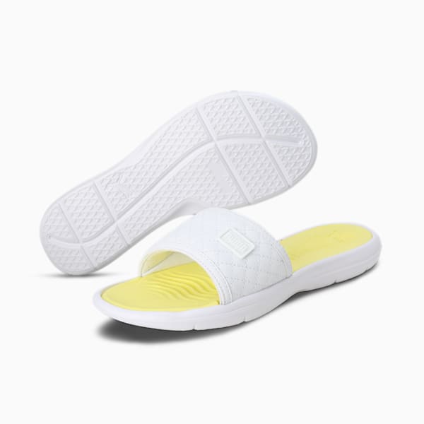 Quilt Women's Slides, PUMA White-Fresh Yellow, extralarge-IND
