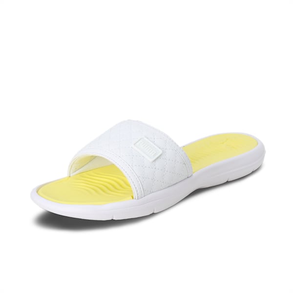 Quilt Women's Slides, PUMA White-Fresh Yellow, extralarge-IND