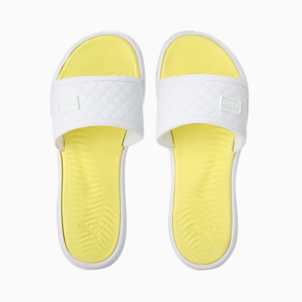 Quilt Women's Slides, PUMA White-Fresh Yellow