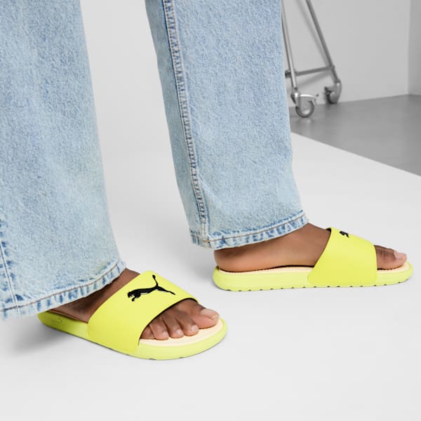 Cool Cat 2.0 Sport Women's Slides, Lime Sheen-PUMA Black-Creamy Vanilla, extralarge