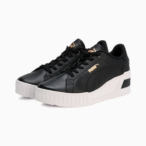 ウィメンズ カルメン ウェッジ レザー スニーカー, PUMA Black-PUMA Black-Gold, extralarge-JPN