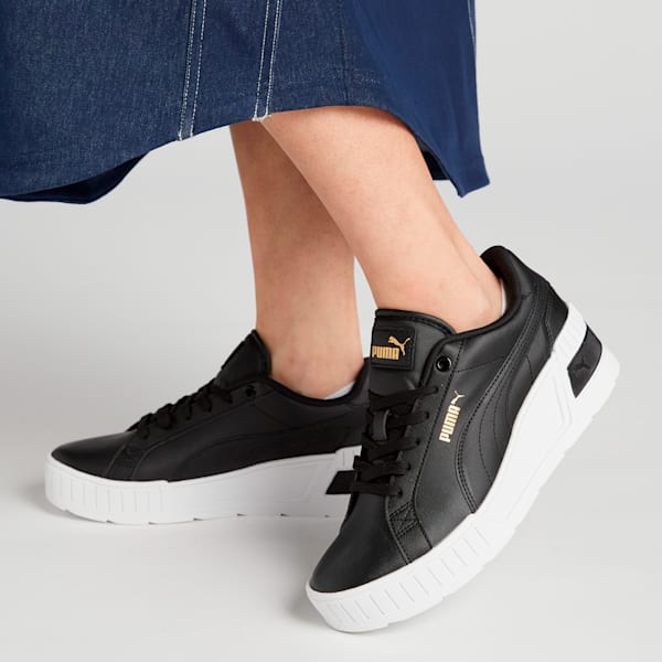 ウィメンズ カルメン ウェッジ レザー スニーカー, PUMA Black-PUMA Black-Gold, extralarge-JPN
