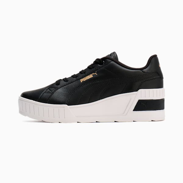 ウィメンズ カルメン ウェッジ レザー スニーカー, PUMA Black-PUMA Black-Gold, extralarge-JPN