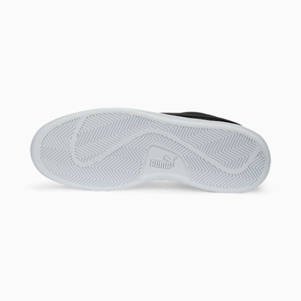 White PUMA trainers sole with herringbone pattern for grip, unisex design.