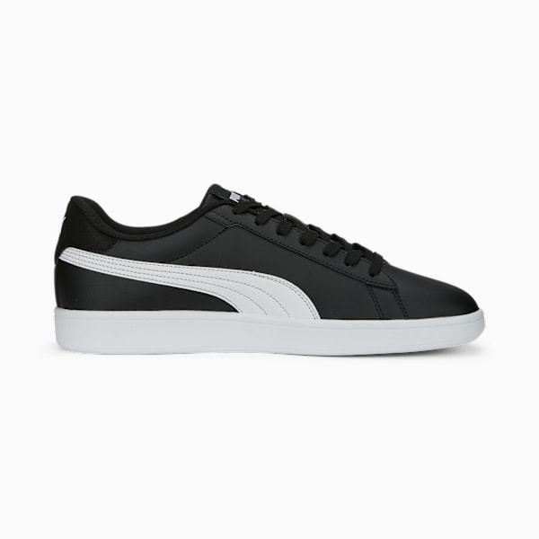 Black PUMA trainers for adults with a white side stripe and lace-up fastening.