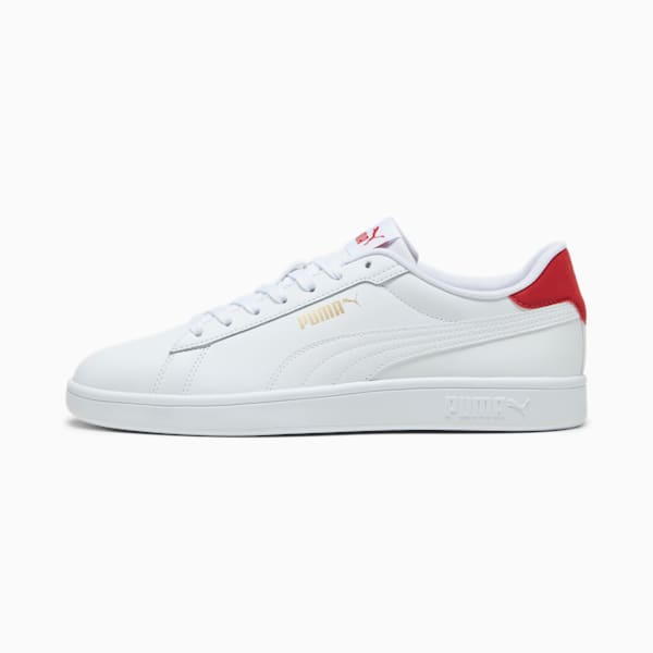 Smash 3.0 L Men's Sneakers, PUMA White-Club Red-PUMA Gold, extralarge