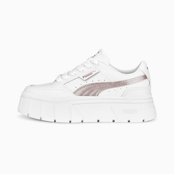 Mayze Stack Shine Big Kids' Sneakers, PUMA White-Rose Gold, extralarge