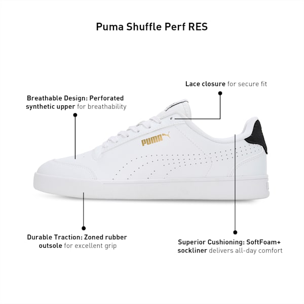 Puma Shuffle Perf RES Unisex Sneakers, PUMA White-PUMA Black-Puma Team Gold, extralarge-IND